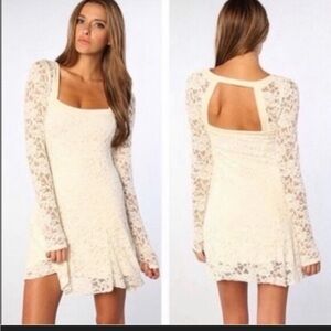 ❤️ Free People Floral Lace Velvet Long Sleeve Mini Dress in Alabaster